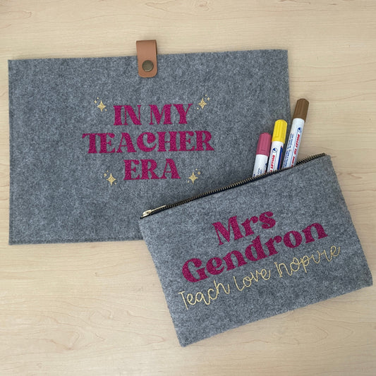 Teacher Era Laptop Sleeve and Personalised Pencil Case Set